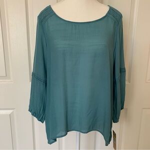 NWT Hope & Harlow Hi-Lo Peasant Boho Blouse Top Blue Size M